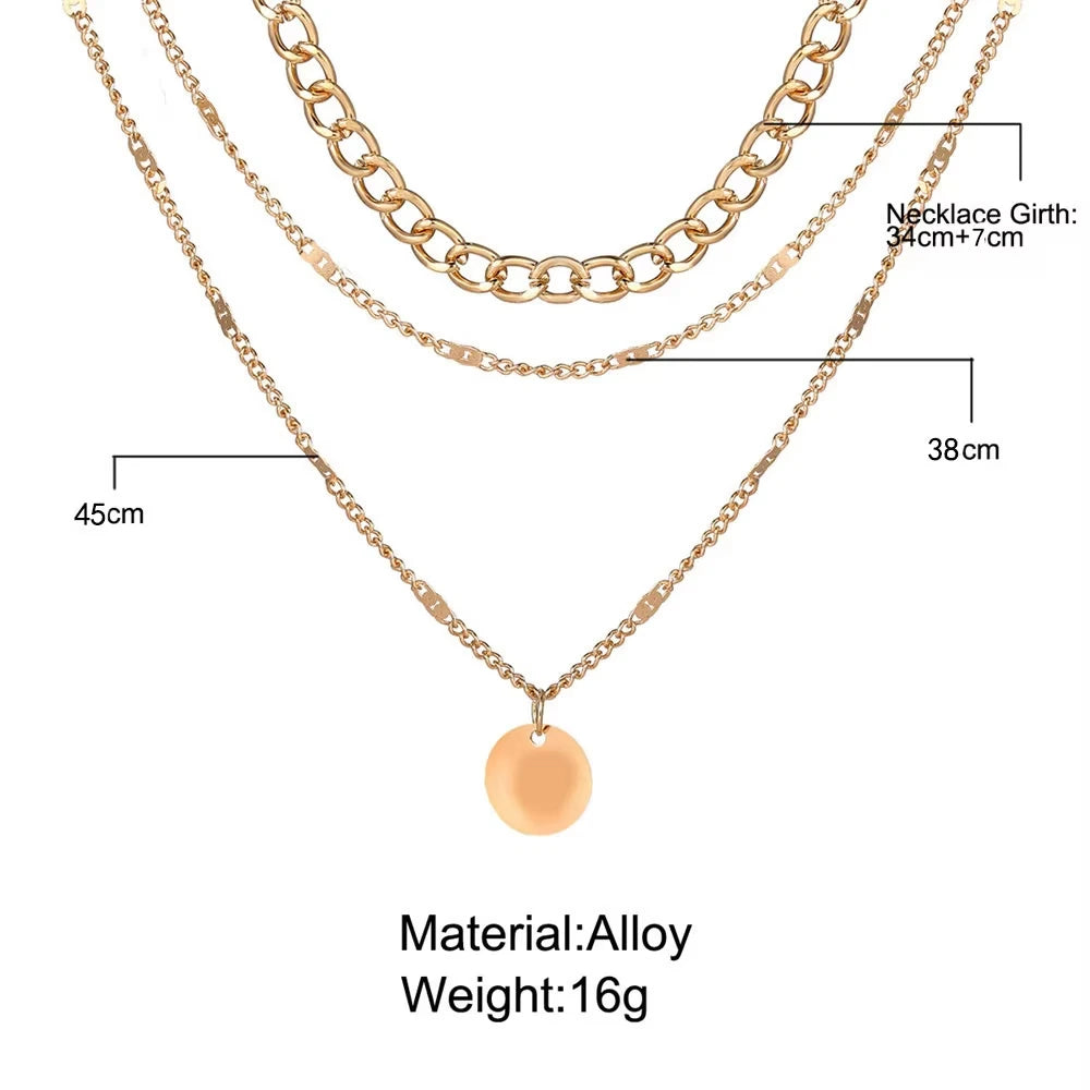 Multilayer Pendant Necklace on Neck Chain Women Crystal Zircon Heart Star Charm Layered Necklace Vintage Female Neck Jewelry Hot