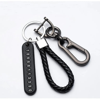 Ingemark Trendy DIY Mobile Phone Number Plate Pendant Keychain Men Punk Woven Leather Rope Anti-lost Car Key Chain Accessories