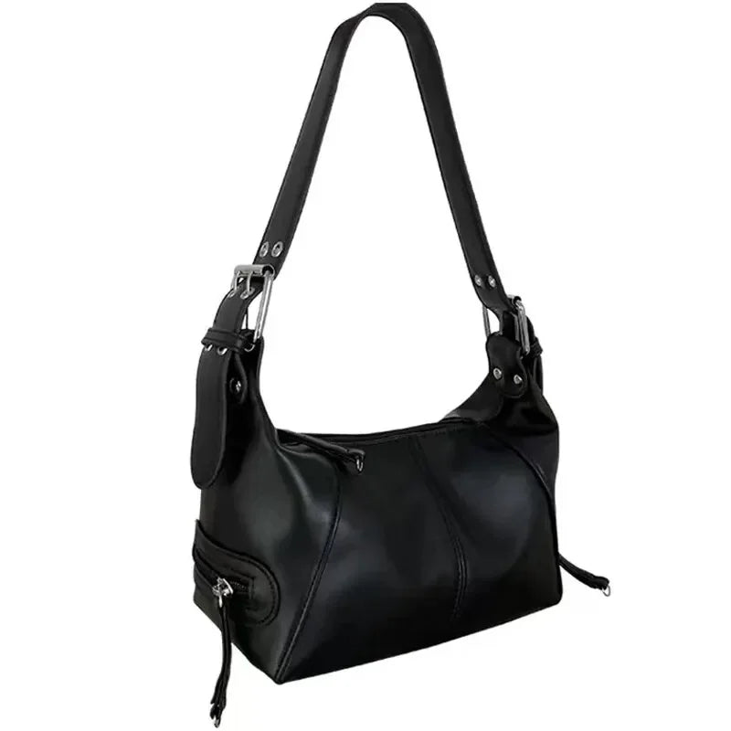 New women's armpit bag retro shoulder bag leather zipper handbag