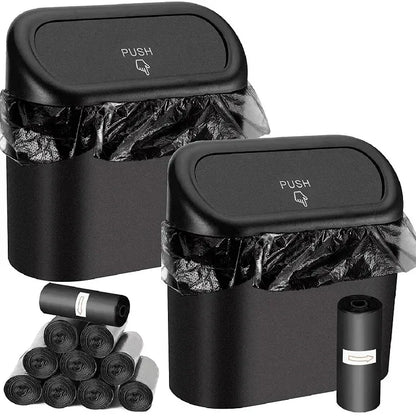 1PC Mini Car Trash Can Leak-Proof with Lid - Comes with 60/300 Disposable Bags for Vehicle Interior Waste Management