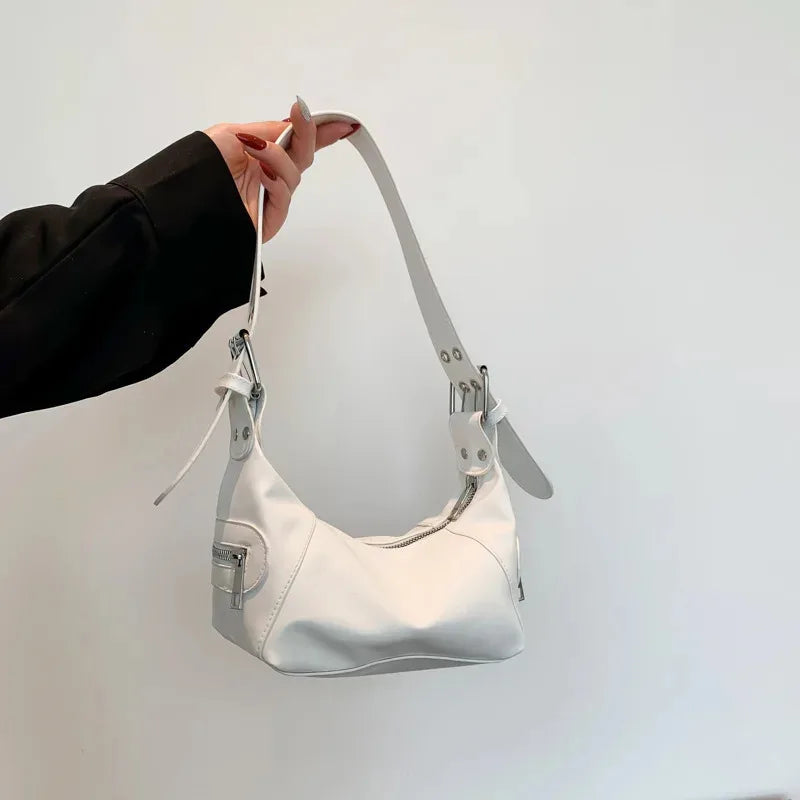 New women's armpit bag retro shoulder bag leather zipper handbag