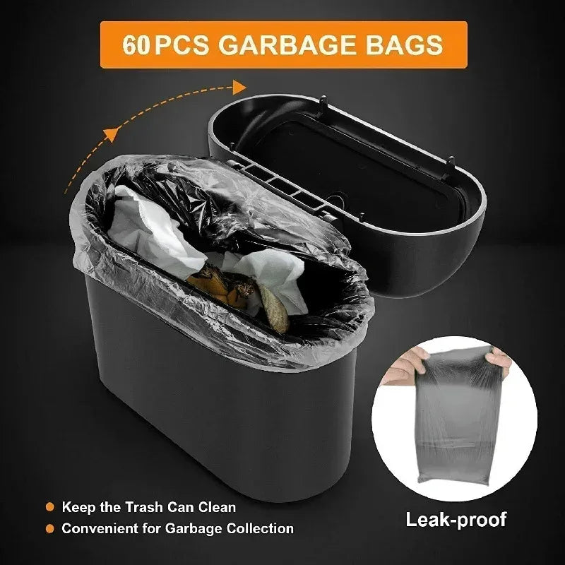 1PC Mini Car Trash Can Leak-Proof with Lid - Comes with 60/300 Disposable Bags for Vehicle Interior Waste Management