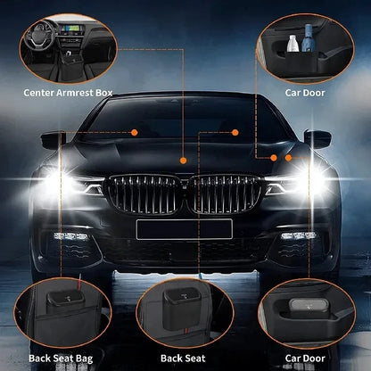 The covered car trash can contains 3 black garbage bags. The small car trash can is leak proof and miniature