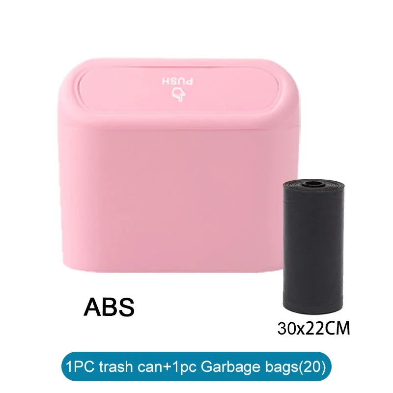 1PC Mini Car Trash Can Leak-Proof with Lid - Comes with 60/300 Disposable Bags for Vehicle Interior Waste Management