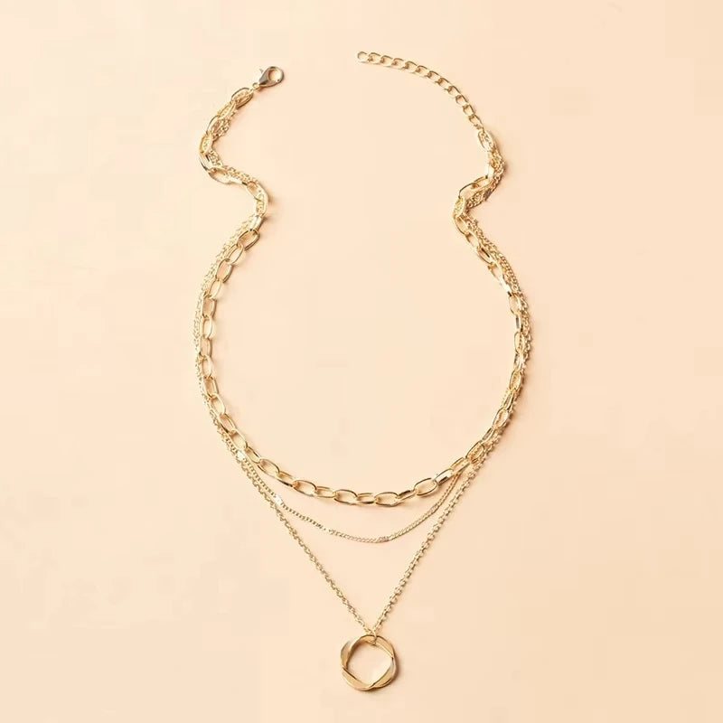 Multilayer Pendant Necklace on Neck Chain Women Crystal Zircon Heart Star Charm Layered Necklace Vintage Female Neck Jewelry Hot