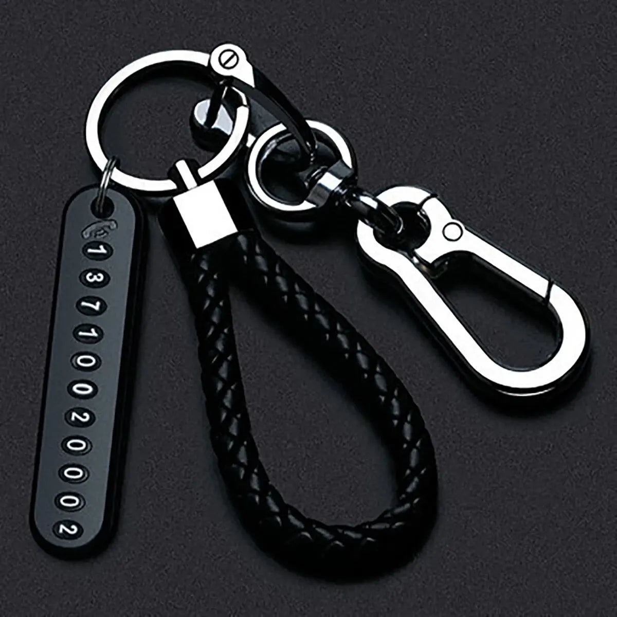 Ingemark Trendy DIY Mobile Phone Number Plate Pendant Keychain Men Punk Woven Leather Rope Anti-lost Car Key Chain Accessories