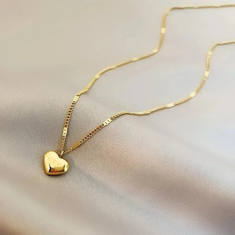Gold Color Heart Shape Metal Pendant Korean Chain Necklace For Women Silver Color Lovely Women Ins Necklace Fashion Jewelry