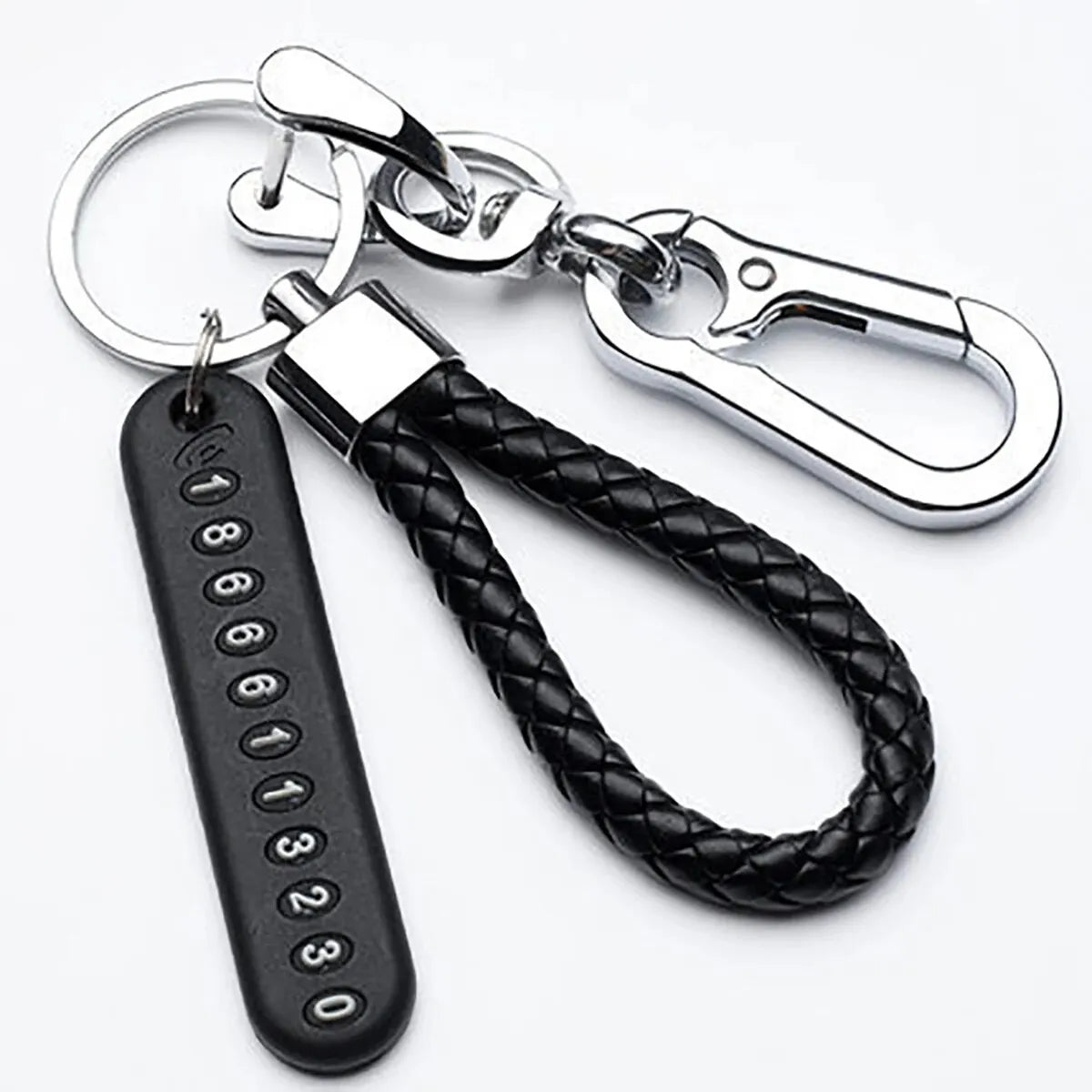 Ingemark Trendy DIY Mobile Phone Number Plate Pendant Keychain Men Punk Woven Leather Rope Anti-lost Car Key Chain Accessories