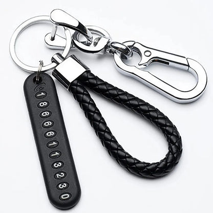 Ingemark Trendy DIY Mobile Phone Number Plate Pendant Keychain Men Punk Woven Leather Rope Anti-lost Car Key Chain Accessories