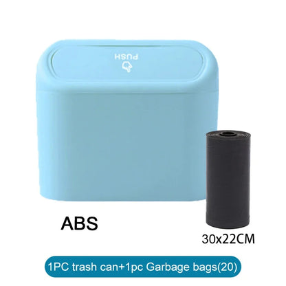 The covered car trash can contains 3 black garbage bags. The small car trash can is leak proof and miniature