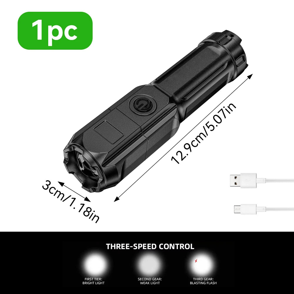 Mini LED Keychain Flashlight – USB-C Rechargeable, 300 Lumens, IPX7 Waterproof