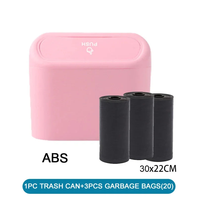 1PC Mini Car Trash Can Leak-Proof with Lid - Comes with 60/300 Disposable Bags for Vehicle Interior Waste Management